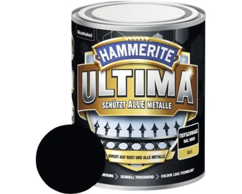 HAMMERITE Metallschutzlack Ultima tiefschwarz matt 750 ml Hammerite Ultima Metallschutzlack, Tiefschwarz RAL 9005, matte Ausführung