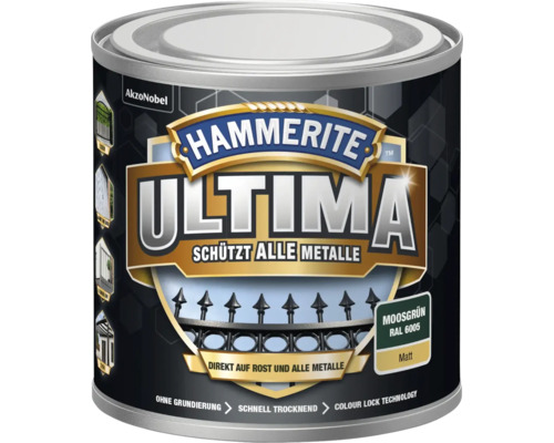 HAMMERITE Metallschutzlack Ultima matt moosgrün 250 ml Hammerite Ultima Lackfarbe Moosgrün RAL 6005 Metalleimer