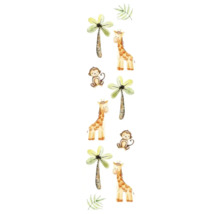 Illustration von Giraffen, Affen, Palmen und Blättern