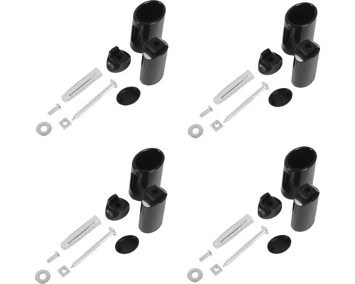 Vier Sets Rohrträger zur Wandbefestigung, inklusive Schrauben, Dübel und Rosetten