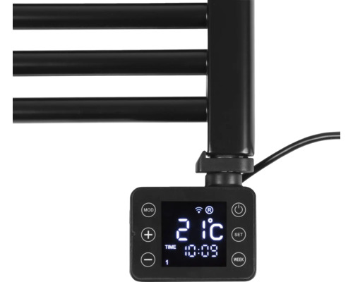 Schwarzer Handtuchwärmer mit digitaler Steuerung