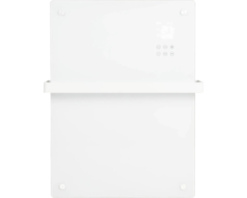 Weißer Heizkörper mit digitaler Anzeige und Handtuchhalter