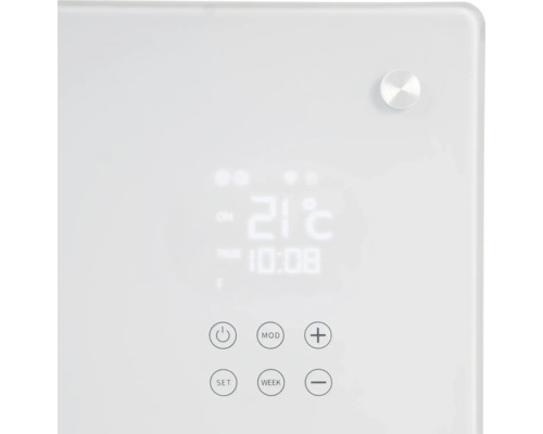 Nahaufnahme eines Heizkörperthermostats mit digitaler Anzeige und Bedienknöpfen