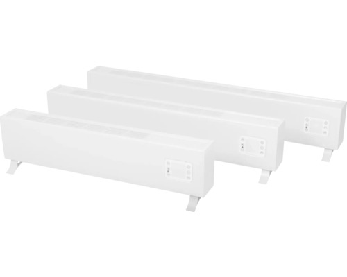 Drei weiße Elektroheizungen unterschiedlicher Größe