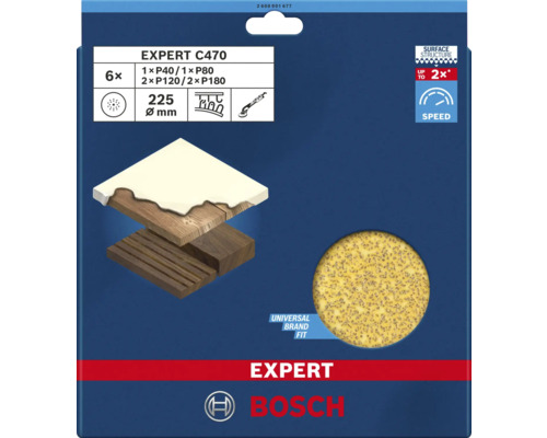 Schleifblatt für Exzenterschleifer Trockenbauschleifer Bosch Expert C470 Ø225 mm (Körnung 40-180) 6 Stück-0