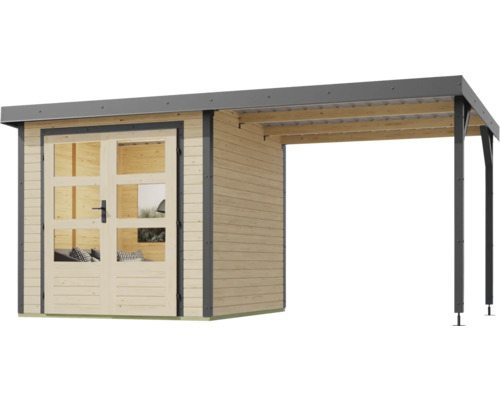 Holzgartenhaus mit Anbau für zusätzlichen Stauraum
