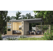 Gartenhaus Karibu Metalwood Blech staubgrau inkl. Anbaudach 441 x 213 cm wassergrau-thumb-0 Gartenhaus Karibu Metalwood Blech staubgrau inkl. Anbaudach 441 x 213 cm wassergrau-thumb-0