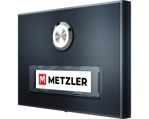 Metzler Logo auf einem Gehäuse mit einem runden Knopf