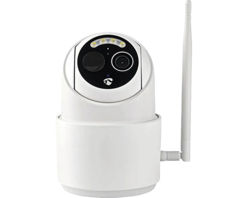 Überwachungskamera Nedis® SmartLife, Wi-Fi mit App Steuerung Smart Home-fähig mit Bewegungserkennung, Nachtsichtfunktion, Aufzeichnung und Alarmfunktion Weiße Überwachungskamera mit Antenne für den Innenbereich