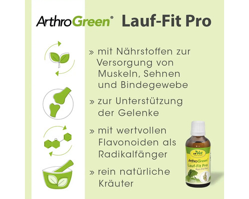 ArthroGreen Lauf-Fit Pro Produktinformationen und Flasche