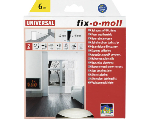 Dichtung Schaumstoff fix-o-moll selbstklebend weiß 6 m 6 x 10 mm Fix-o-moll Universal Schaumstoff Dichtung, sechs Meter