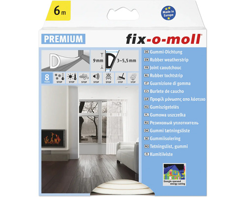 D-Profildichtung fix-o-moll selbstklebend weiß 6 m 6 x 9 mm D-Profildichtung fix-o-moll selbstklebend weiß 6 m 6 x 9 mm