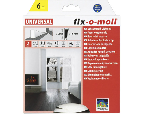 Dichtung Schaumstoff fix-o-moll selbstklebend weiß 6 m 6 x 15 mm Dichtung Schaumstoff fix-o-moll selbstklebend weiß 6 m 6 x 15 mm