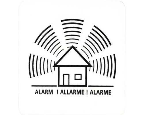 Warnschild Alarm, 75x75 mm, zum Aufkleben, weiß
