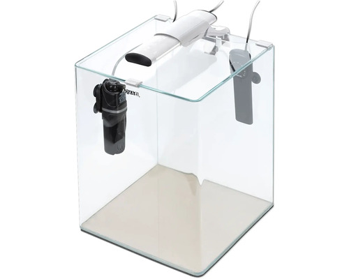 Aquarium OptiBent 20 weiss, ca. 19 l mit LED Beleuchtung, Heizer, Innenfilter und Unterlage, Weißglas Nanoaquarium