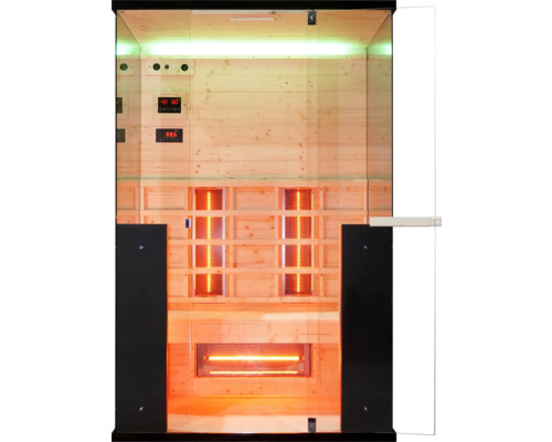 Infrarotsauna mit Holzverkleidung und Infrarotstrahlern.