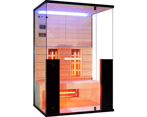 Infrarotsauna mit Glasfront und Holzinnenausstattung