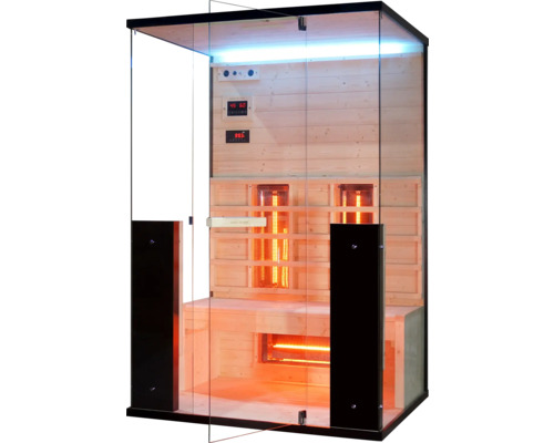 Infrarotsauna mit Glaselementen und Holzverkleidung