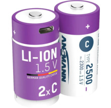 Zwei Ansmann C-Batterien vom Typ Lithium-Ionen mit 1,5 Volt und 2500 mAh