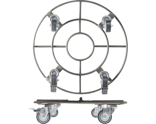 Pflanzenroller aus Stahl mit Rollen, Draufsicht und Seitenansicht