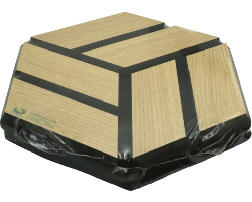 Quadratische Holzdekorplatte mit schwarzem Rand in Folie verpackt