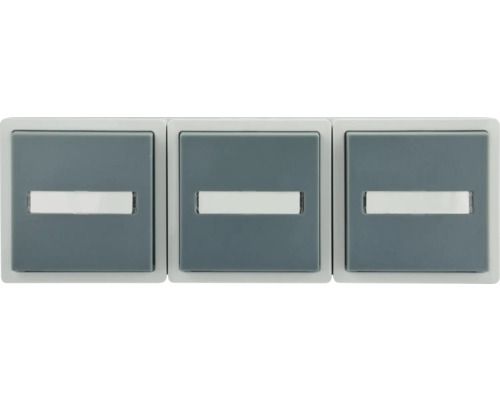 Drei graue Beschriftungsfelder für Schalter