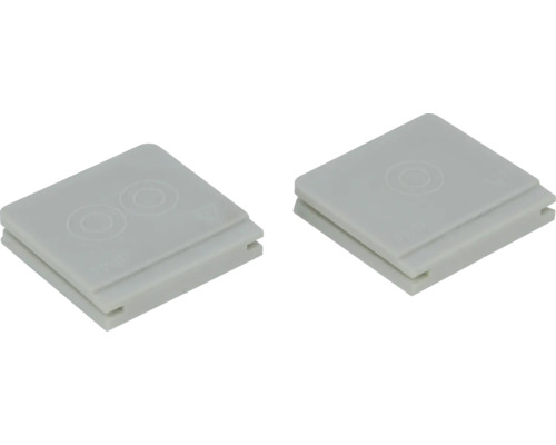 Zwei graue Endkappen für Profile