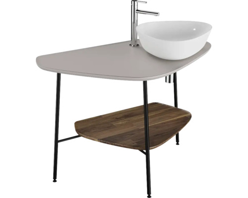 Keramik-Waschtischregal VitrA Plural 103,2x73x61,2 mm ohne Waschbecken mit Konsolplatte Keramik taupe/Eiche für Waschbecken rechts