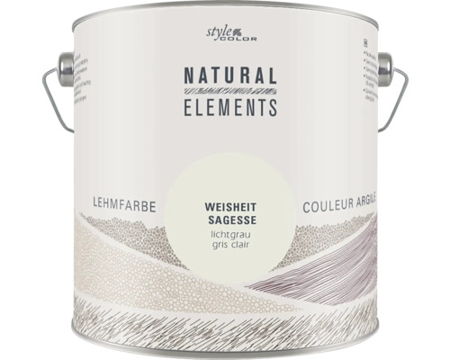 StyleColor NATURAL ELEMENTS Wandfarbe Weisheit RAL 7035 lichtgrau 2,5 L Farbeimer mit Lehmfarbe Weisheit Sagesse