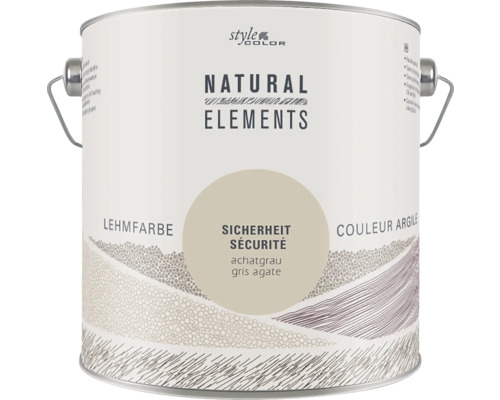 StyleColor NATURAL ELEMENTS Wandfarbe Sicherheit grau 2,5 L Farbeimer Lehmfarbe Natural Elements achatgrau