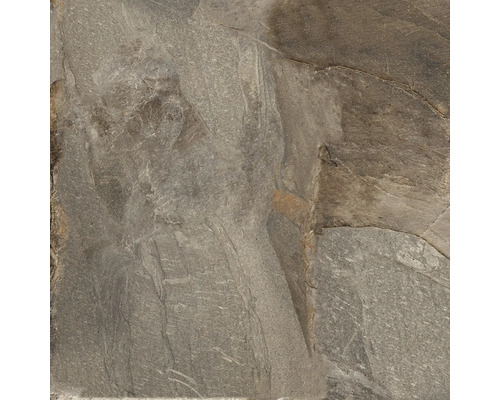 Nahaufnahme einer Bodenfliese in Schieferoptik.