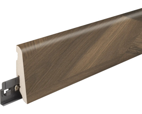 Sockelleiste mit Holzdekor und Befestigungsclip