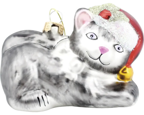 Katze mit Weihnachtsmütze Christbaumkugel