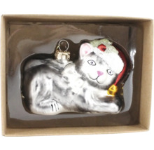 Katze Weihnachtsbaumschmuck mit Weihnachtsmütze in Kartonverpackung