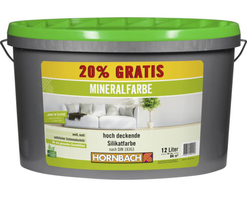 HORNBACH Mineralfarbe Innen weiß 12 L (20% Gratis!) Eimer mit mineralischer Silikatfarbe, 12 Liter, geeignet für den Innenbereich
