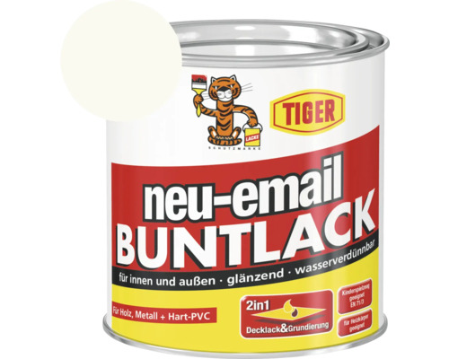 Tiger neu-email Buntlack RAL 9001 cremeweiß 375 ml Tiger Lacke Buntlack für Innen und Außen