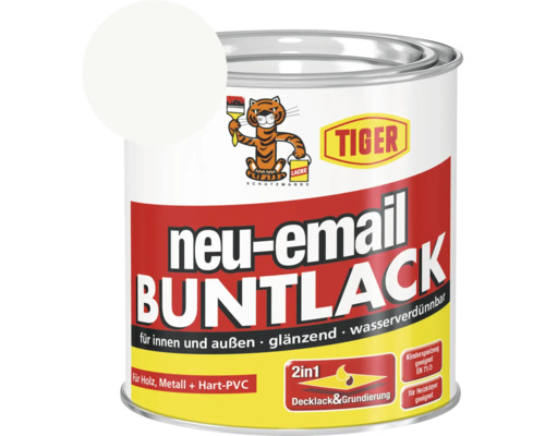 Tiger neu-email Buntlack RAL 9016 verkehrsweiß 375 ml Tiger Buntlack Farblack Lackdose für Innen und Außen