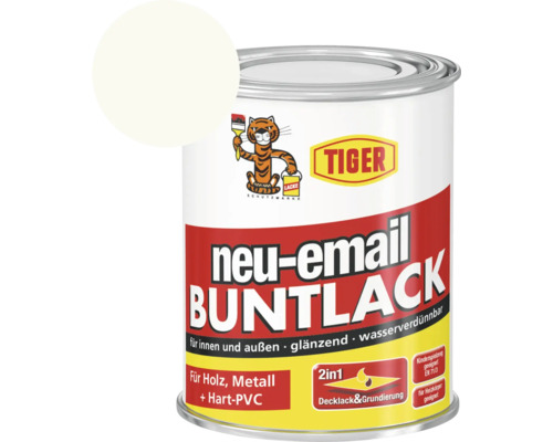 Tiger neu-email Buntlack RAL 9001 cremeweiß 125 ml Tiger Lacke Buntlack Dose für Holz, Metall und Hart-PVC
