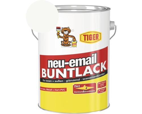 Tiger neu-email Buntlack RAL 9016 verkehrsweiß 2,5 L Farbdose Buntlack für den Innen- und Außenbereich