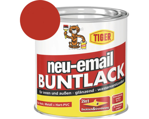 Tiger neu-email Buntlack RAL 3020 verkehrsrot 750 ml Farbdose Buntlack für Innen und Außen