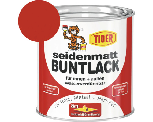 Tiger seidenmatt Buntlack RAL 3020 verkehrsrot 375 ml Tiger Lacke Buntlack seidenmatt für Holz und Metall