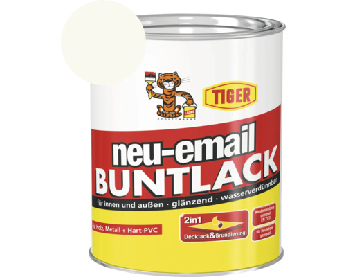 Tiger neu-email Buntlack RAL 9001 cremeweiß 750 ml Farbdose Buntlack für den Innen- und Außenbereich