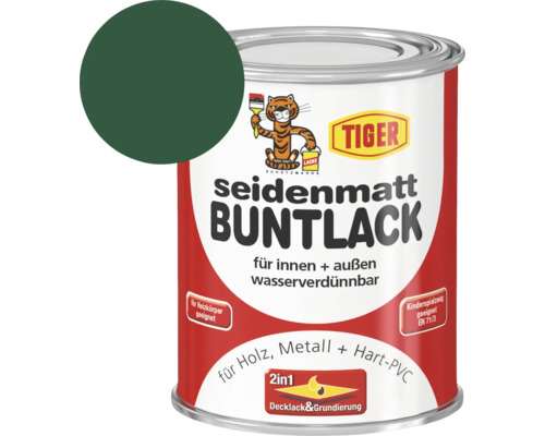 Tiger seidenmatt Buntlack RAL 6005 moosgrün 750 ml Tiger Lacke seidenmatter Buntlack für innen und außen in Dose