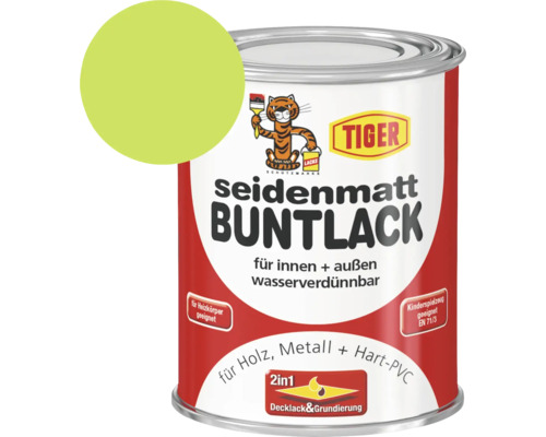 Tiger seidenmatt Buntlack limonengrün 125 ml Tiger Lacke seidenmatt Buntlack für Innen und Außen in Dose mit Farbbeispiel
