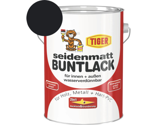 Tiger seidenmatt Buntlack RAL 9005 tiefschwarz 2,5 L Tiger Lacke seidenmatter Buntlack für Innen- und Außenbereiche in Dose