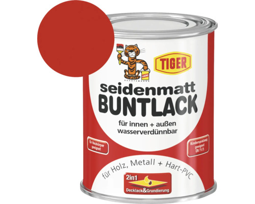 Tiger seidenmatt Buntlack RAL 3020 verkehrsrot 750 ml Tiger Lacke seidenmatt Buntlack für den Innen- und Außenbereich