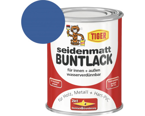 Tiger seidenmatt Buntlack RAL 5010 enzianblau 125 ml Dose seidenmatter Buntlack für den Innen- und Außenbereich