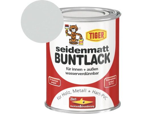 Tiger seidenmatt Buntlack RAL 7035 lichtgrau 125 ml Tiger Buntlack seidenmatt für innen und außen, geeignet für Holz, Metall und Hart-PVC