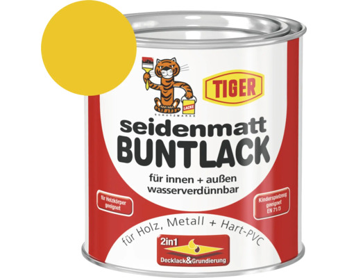 Tiger seidenmatt Buntlack RAL 1021 rapsgelb 375 ml Tiger Lacke Buntlack seidenmatt Dose mit Farbbeispiel