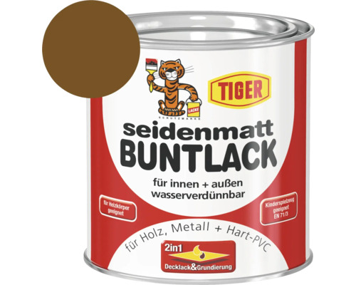 Tiger seidenmatt Buntlack RAL 8011 nussbraun 375 ml Tiger Lacke seidenmatt Buntlack für Innen- und Außenbereich im Farbbeispiel